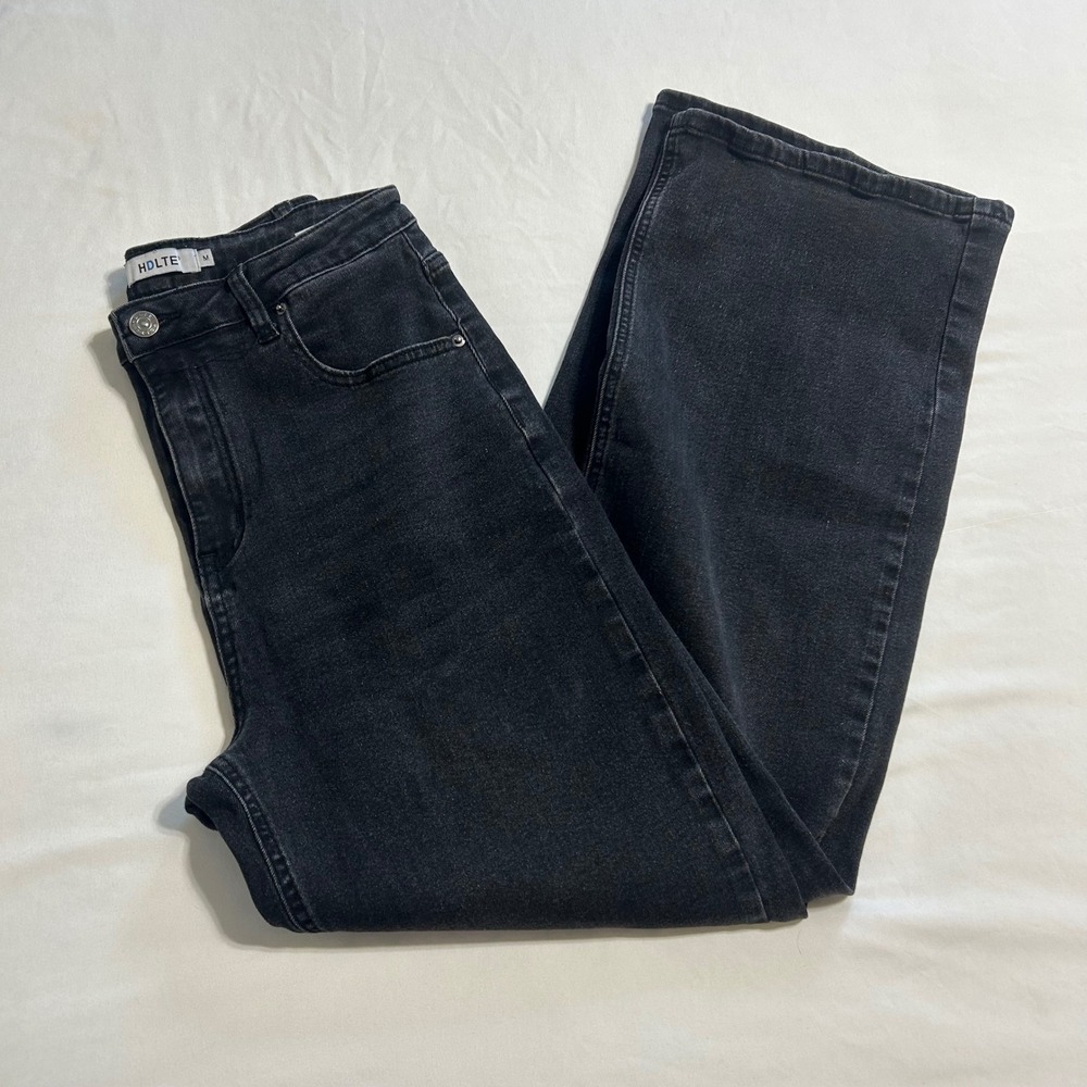HDLTE Womens High Waisted Wide Leg Jeans Washed Black Size Medium